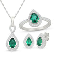 Pear-Shaped Lab-Created Emerald & White Lab-Created Sapphire